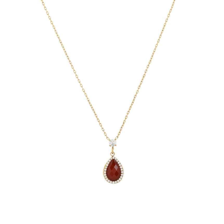 Necklace stainless steel natural stone drop GB