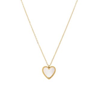 Steel necklace heart texture and motherpearl GB