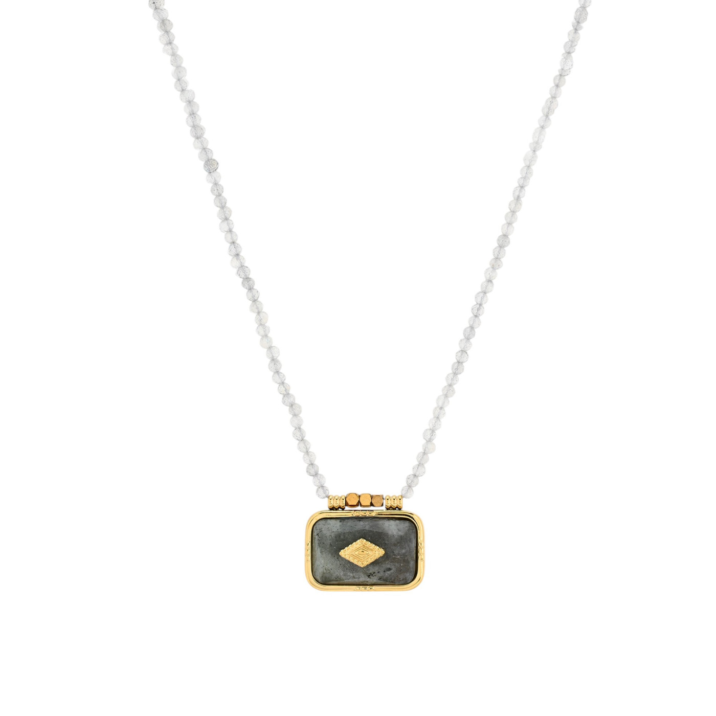 Collar largo rectangular de acero con piedra natural GB