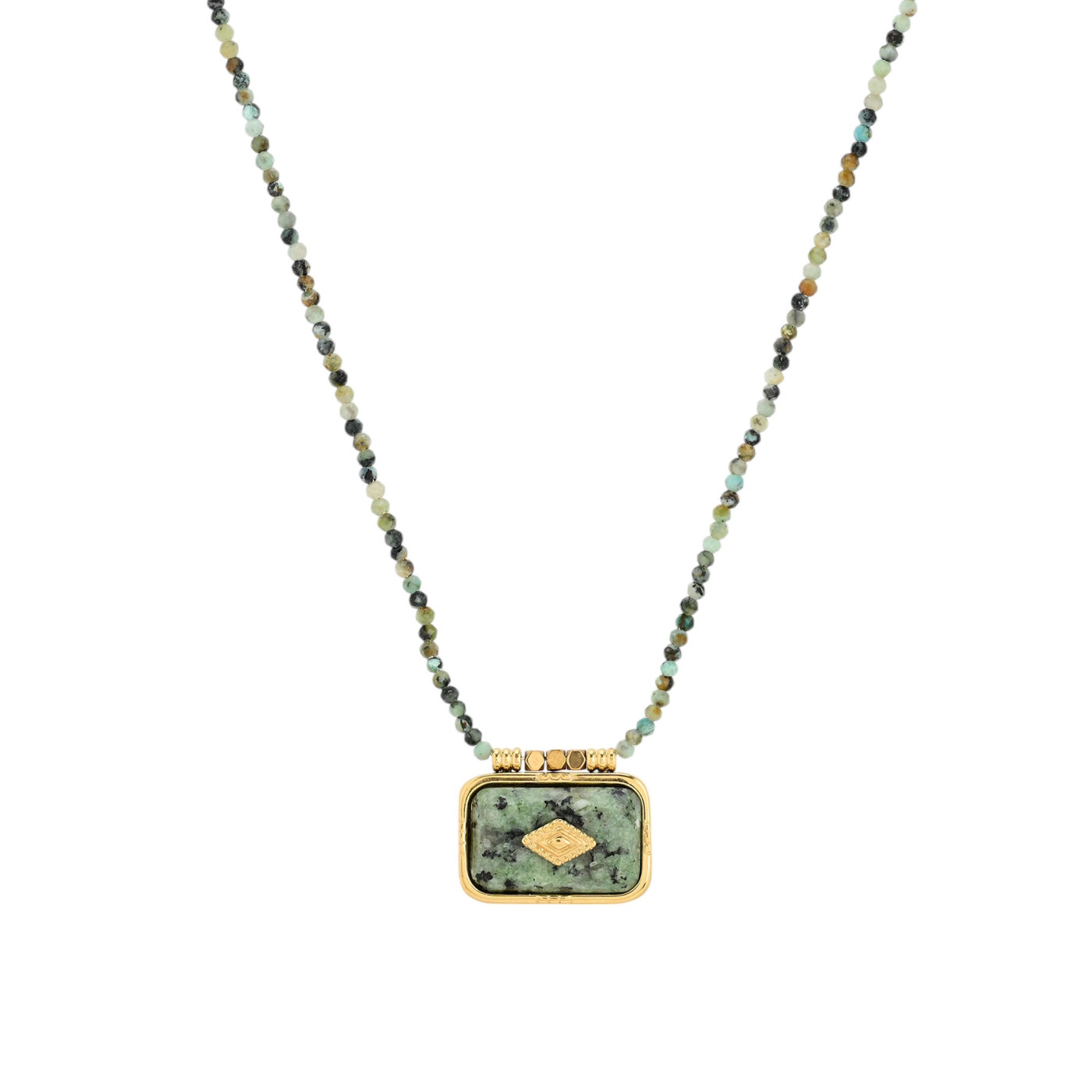 Collar largo rectangular de acero con piedra natural GB