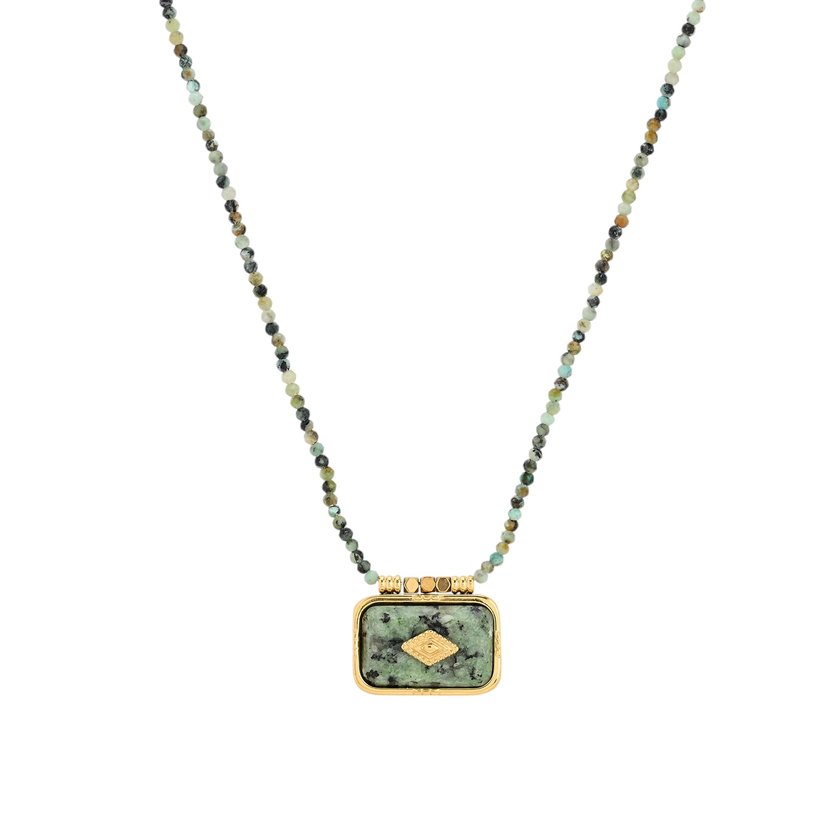 Collar largo rectangular de acero con piedra natural GB