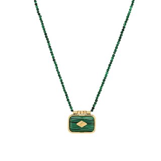 Collana lunga rettangolare in acciaio con pietre naturali GB