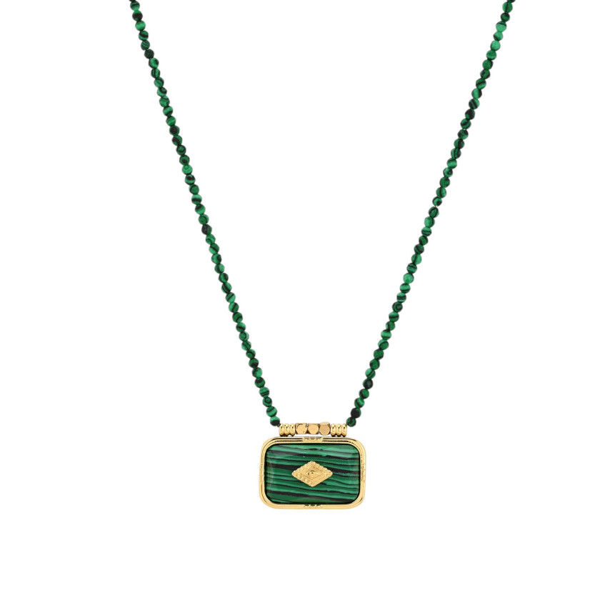 Collier long rectangulaire en acier et pierres naturelles GB