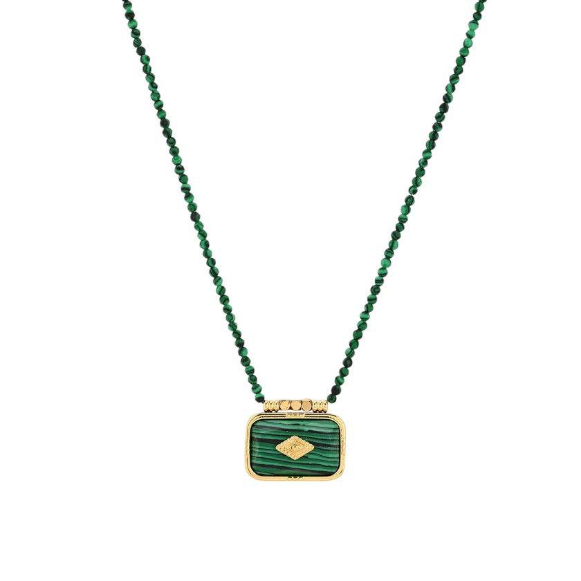 Collar largo rectangular de acero con piedra natural GB