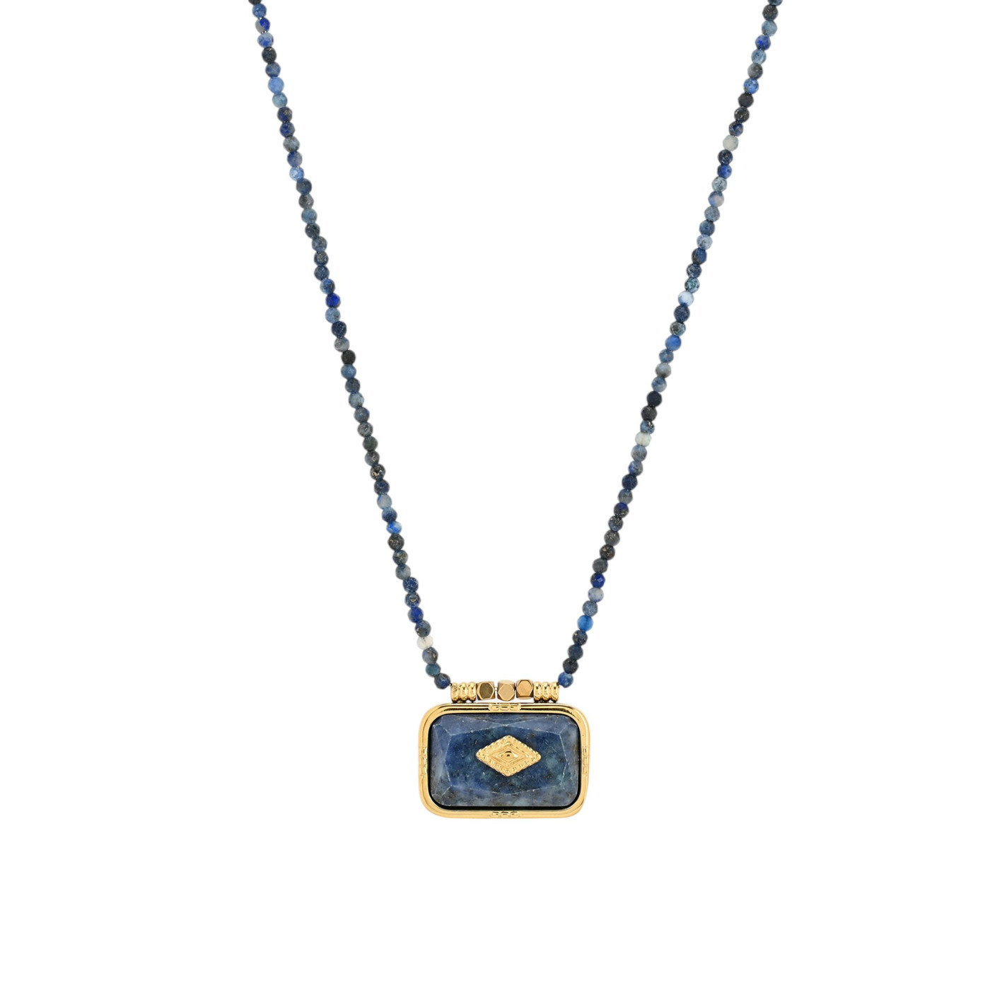 Collier long rectangulaire en acier et pierres naturelles GB