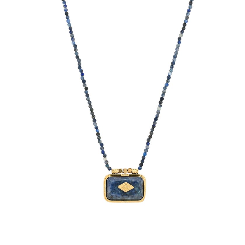 Long rectangular necklace in natural stone steel GB