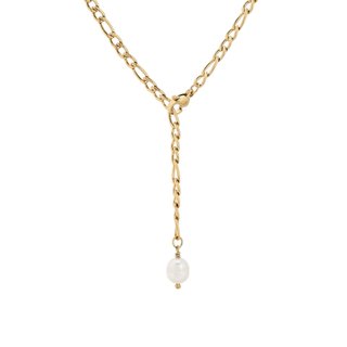 Collar acero malla larga básico perla GB