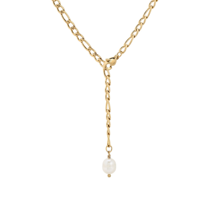 Collier long  acier tricoté de base perle GB