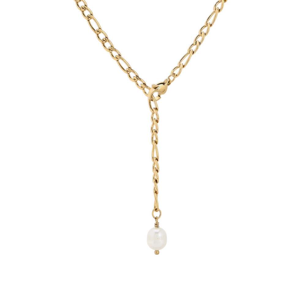 Long basic mesh steel necklace pearl GB