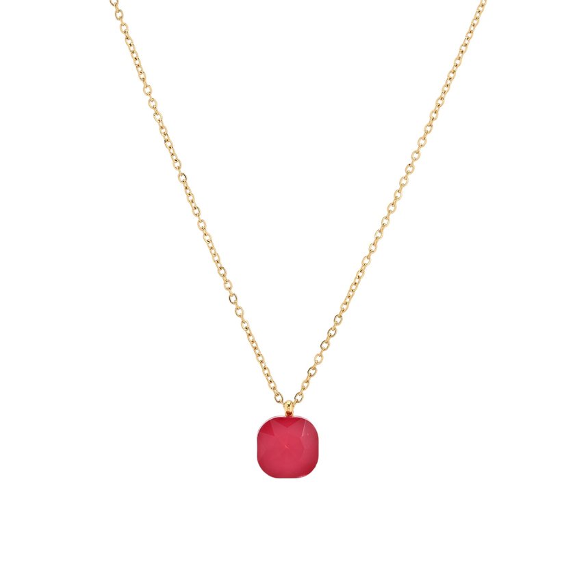 Steel necklace with colorful stone square GB