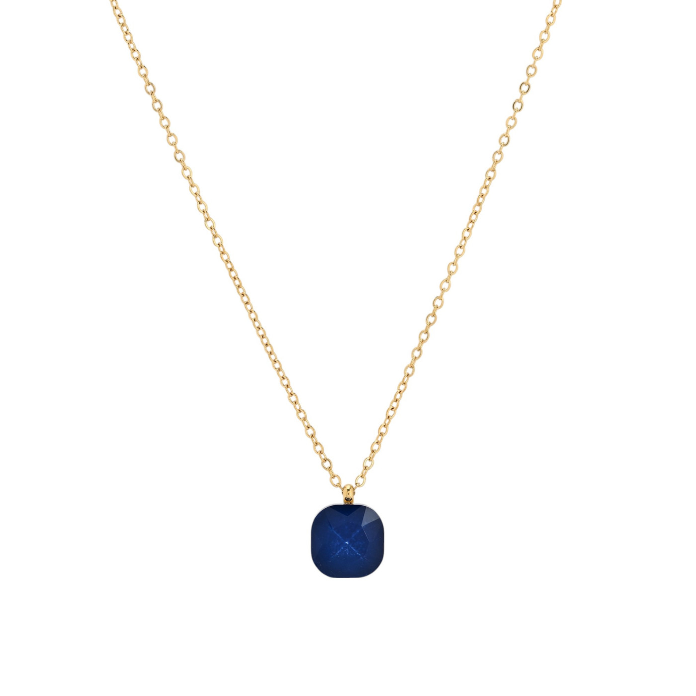 Collier acier avec pierre de couleur carré GB