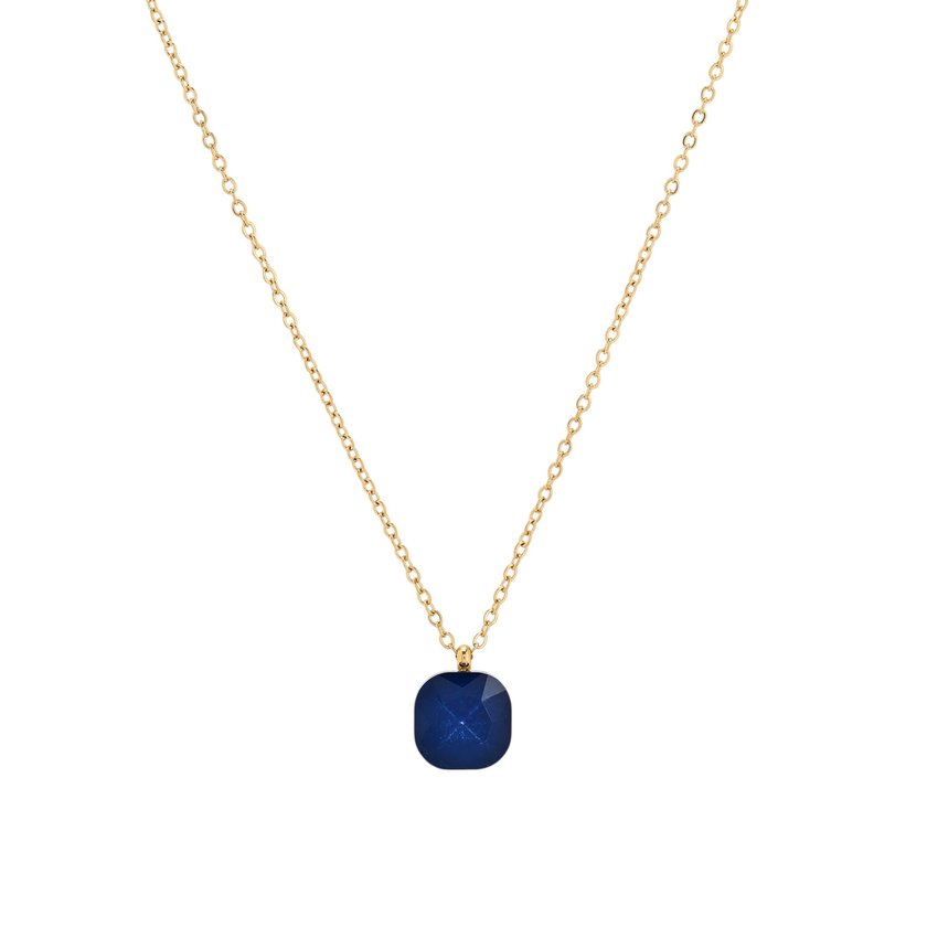 Collier acier avec pierre de couleur carré GB