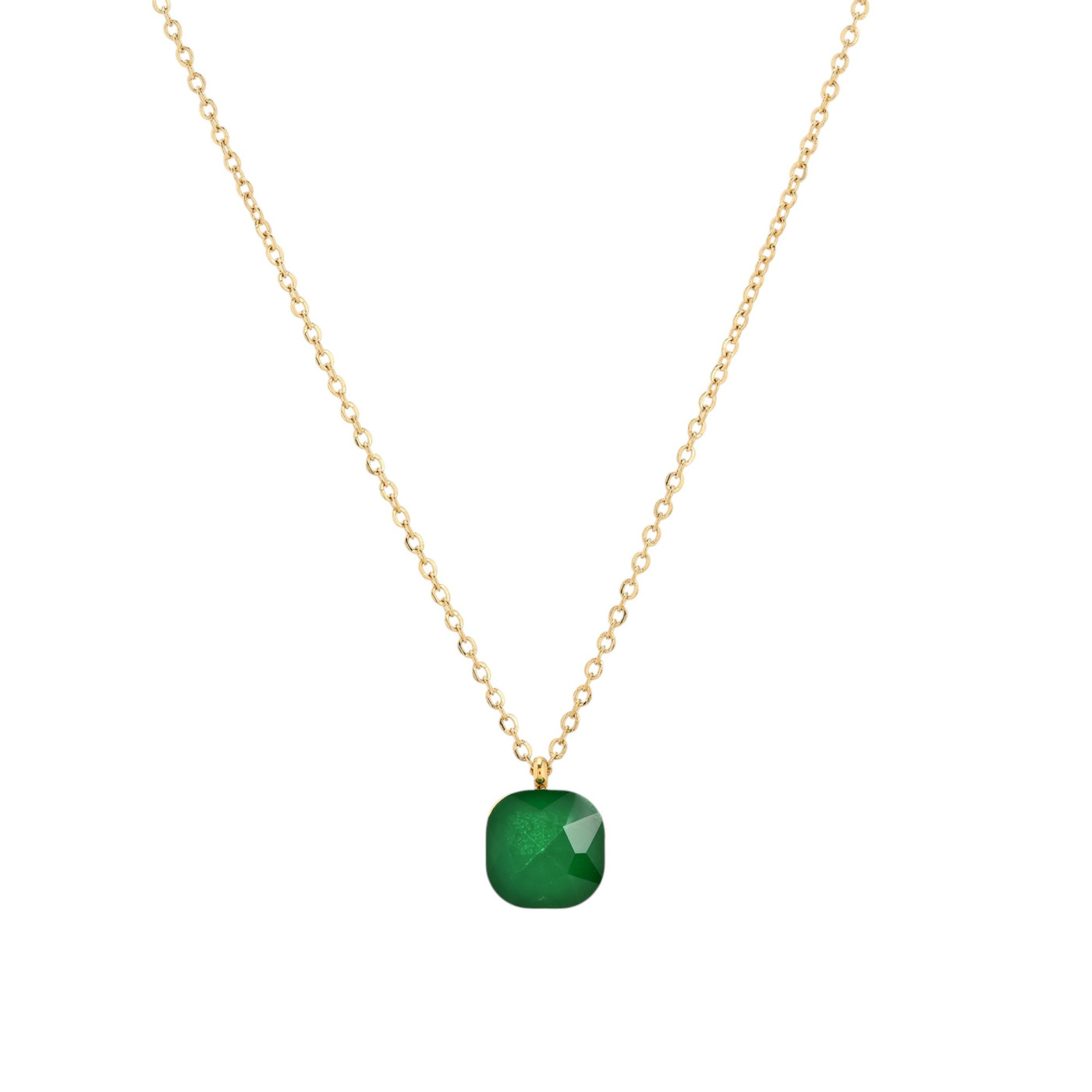 Steel necklace with colorful stone square GB