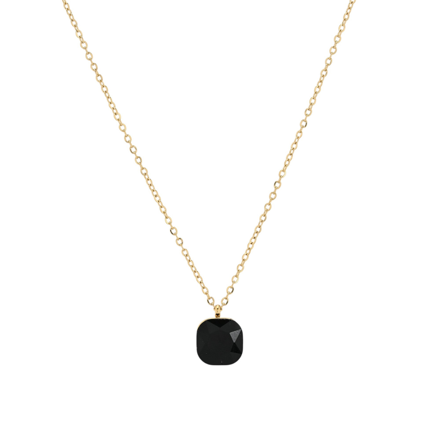 Steel necklace with colorful stone square GB