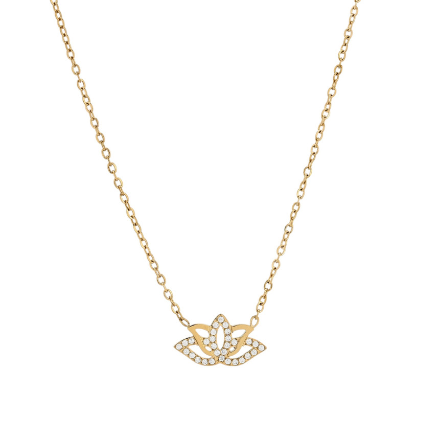 Collier acier et zircones fleur de lotus GB