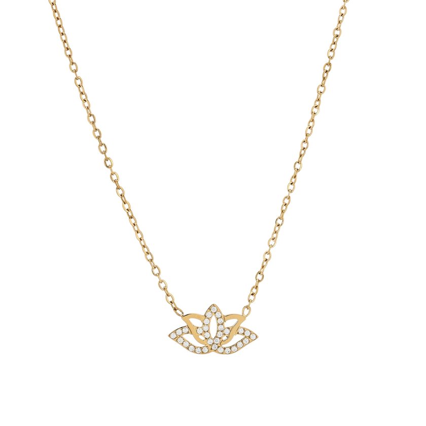 Colar aço e zircônias flor de lótus GB