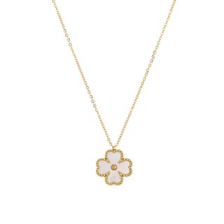 Collier en acier trèfle texture et nacre GB