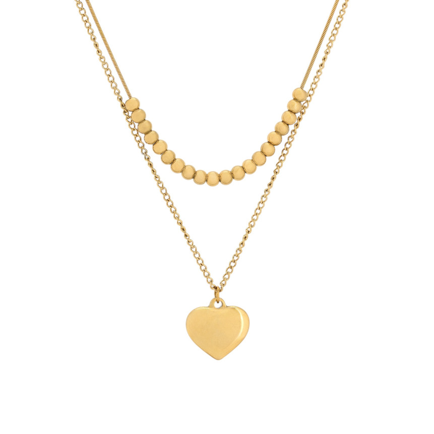 Steel necklace double heart GB