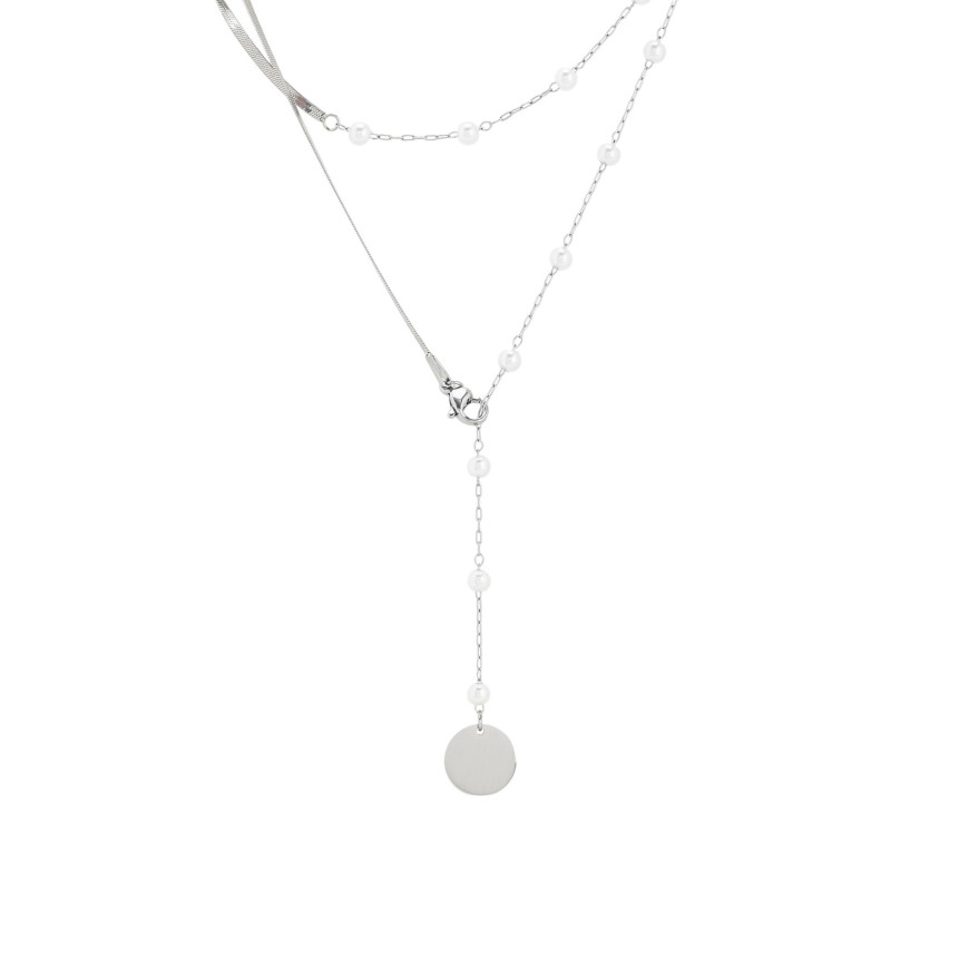 Collana in acciaio con perle e ciondolo GB