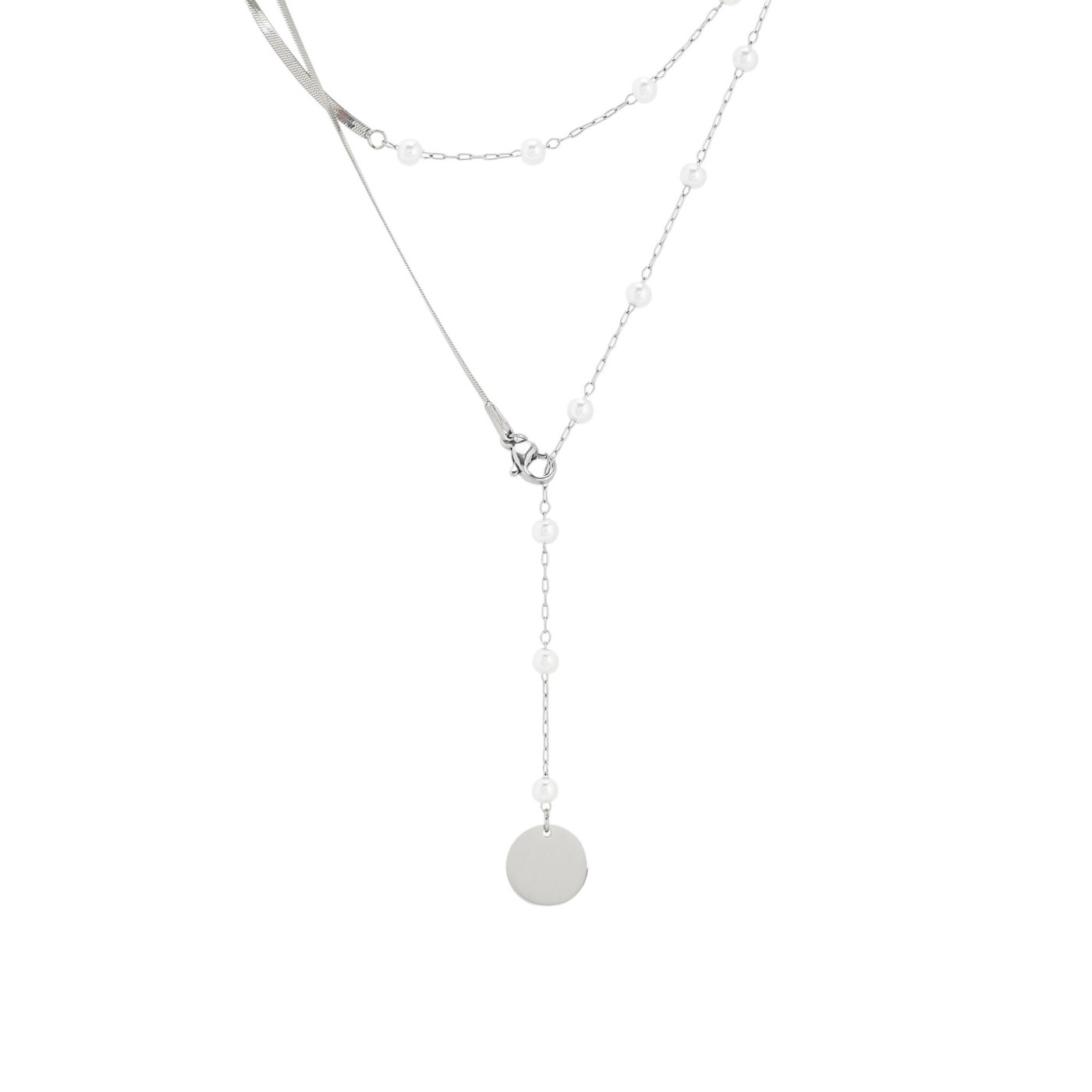 Collar de acero con perlas y colgante GB