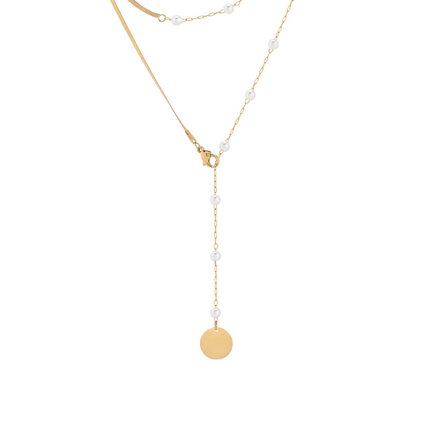 Collier en acier avec perles et pendentif GB