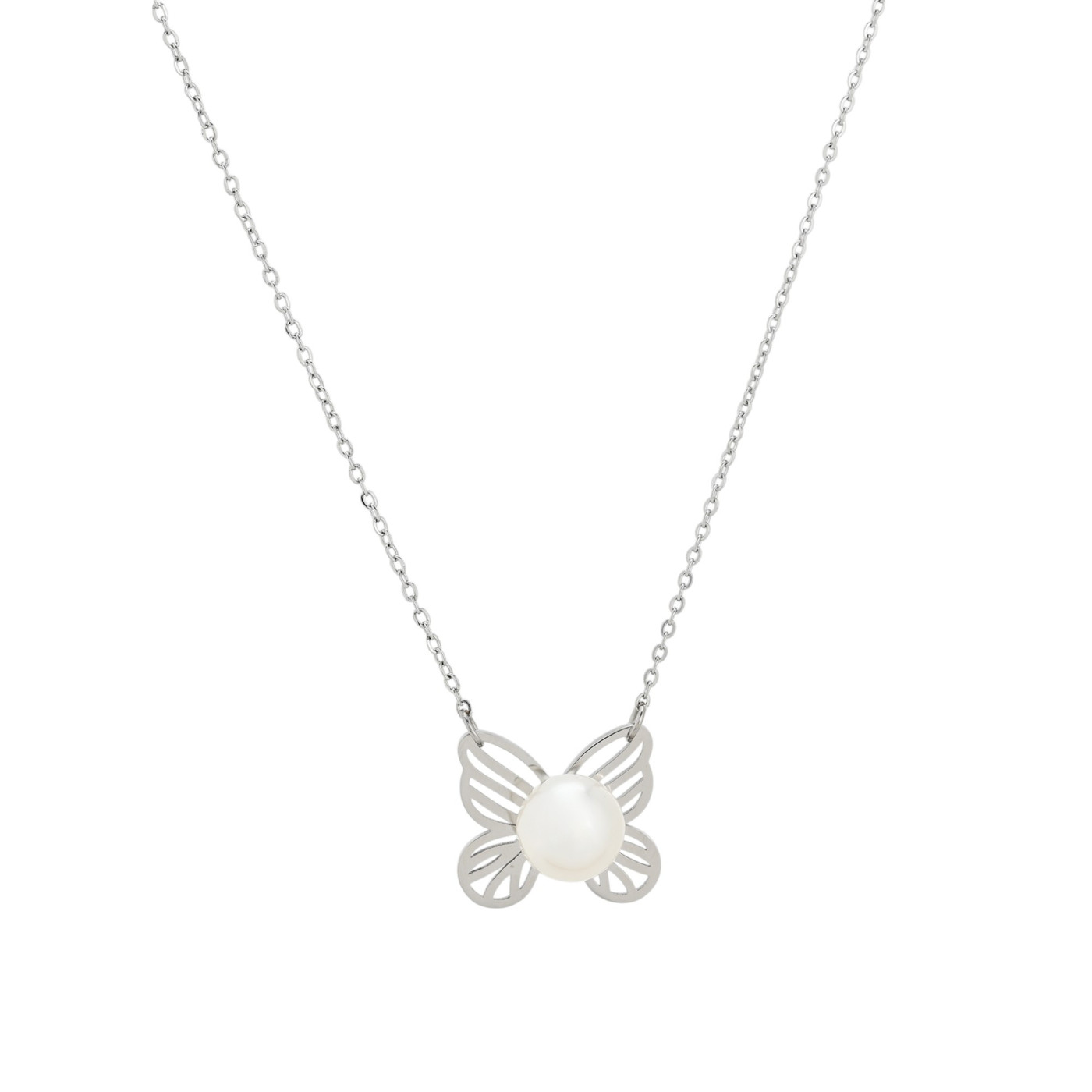 Collier en acier papillon avec perle GB