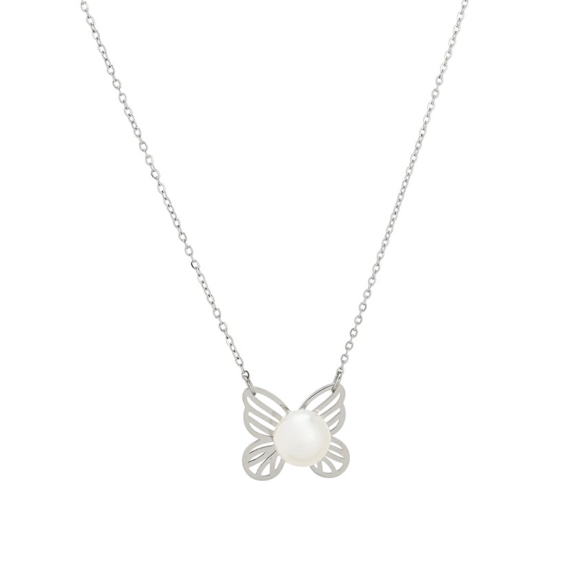 Collier en acier papillon avec perle GB