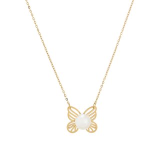 Collier en acier papillon avec perle GB
