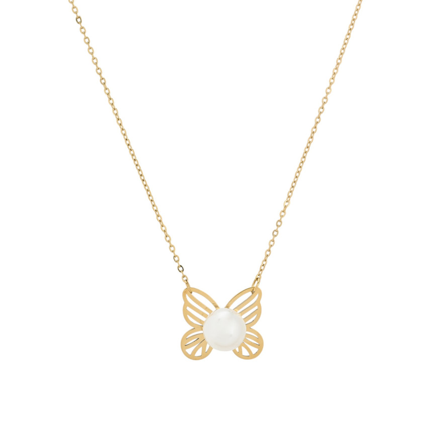 Butterfly steel necklace with pearl GB