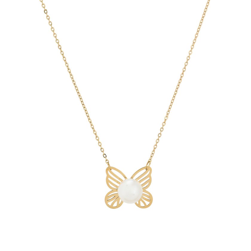 Collier en acier papillon avec perle GB