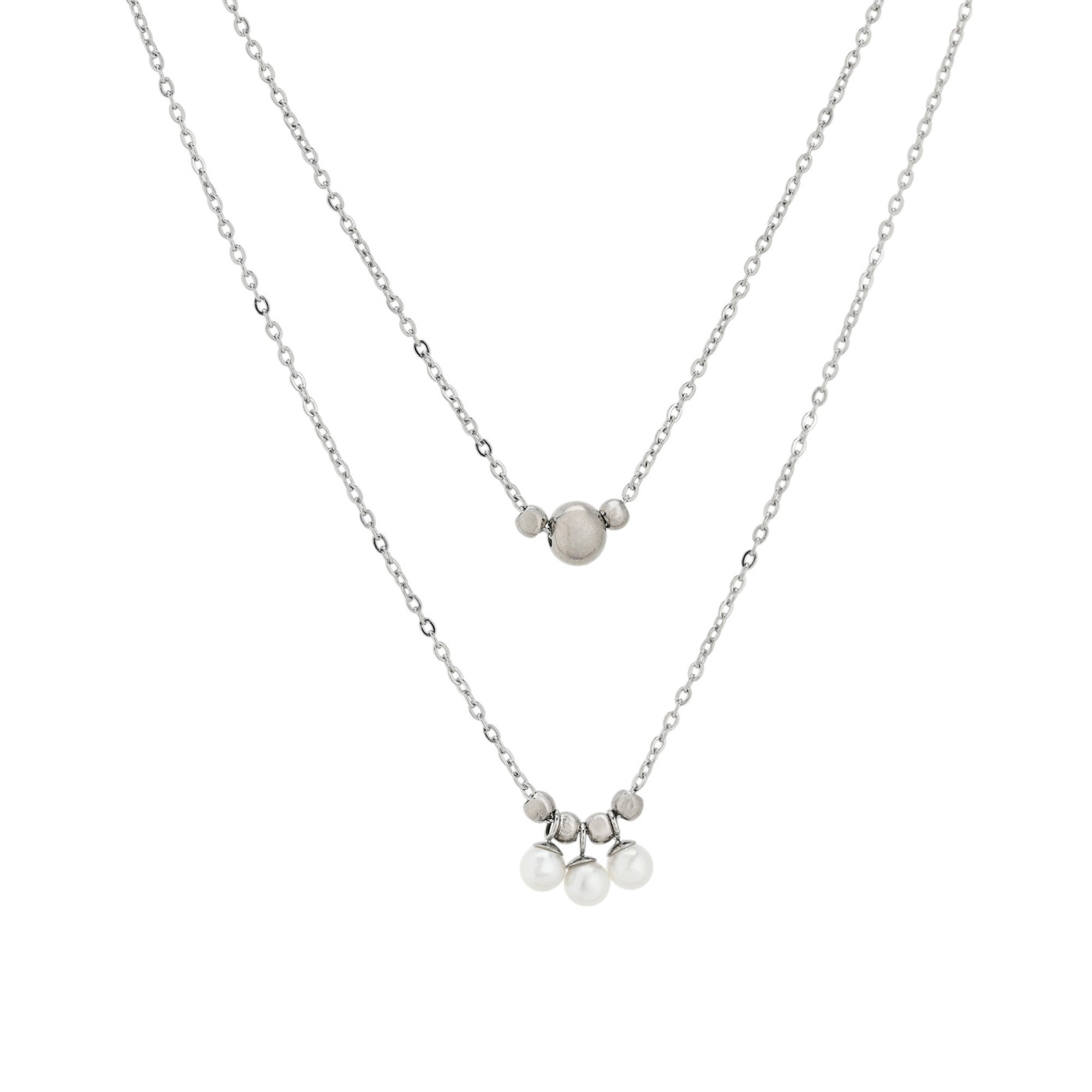 Doble collar de acero con bolas de perlas GB