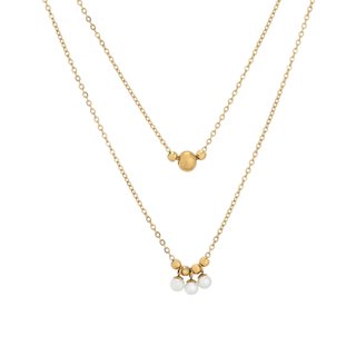Double steel necklace with pearl balls GB