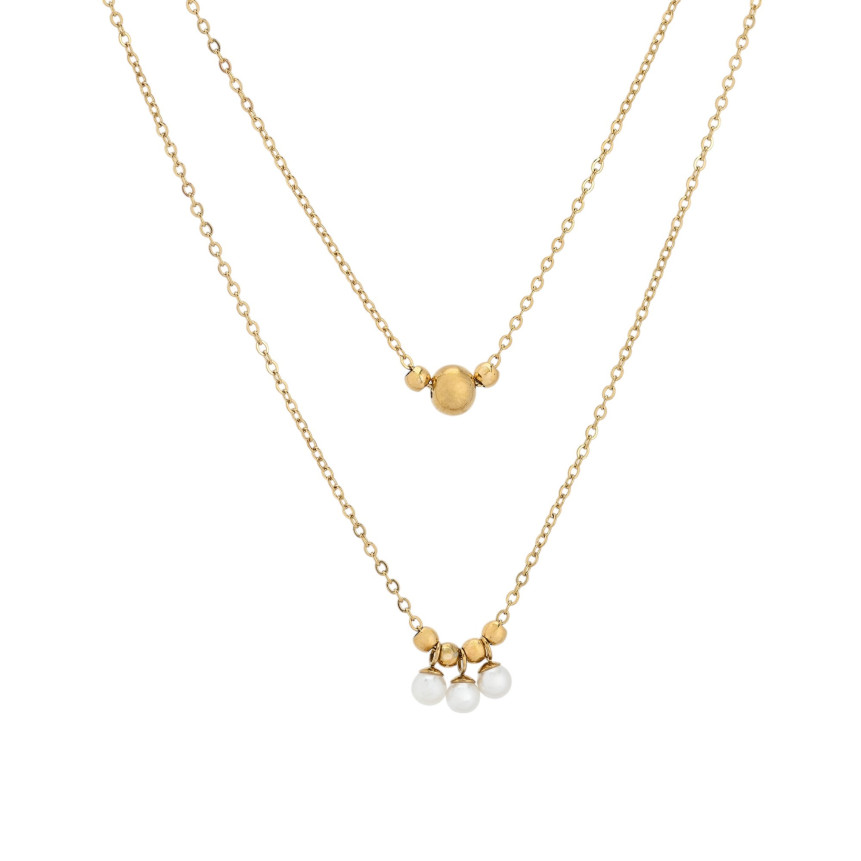 Double steel necklace with pearl balls GB