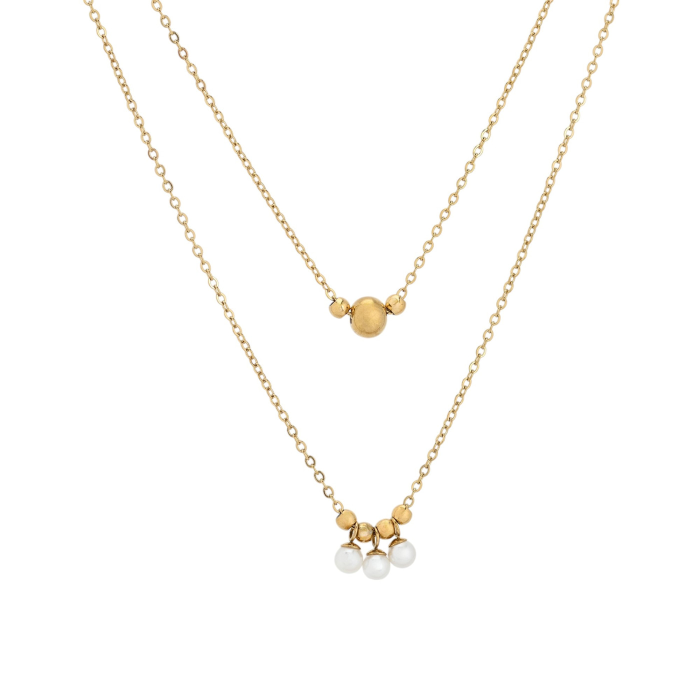 Double steel necklace with pearl balls GB