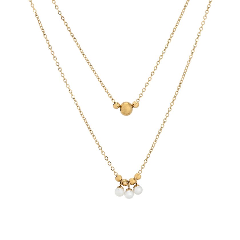 Doble collar de acero con bolas de perlas GB