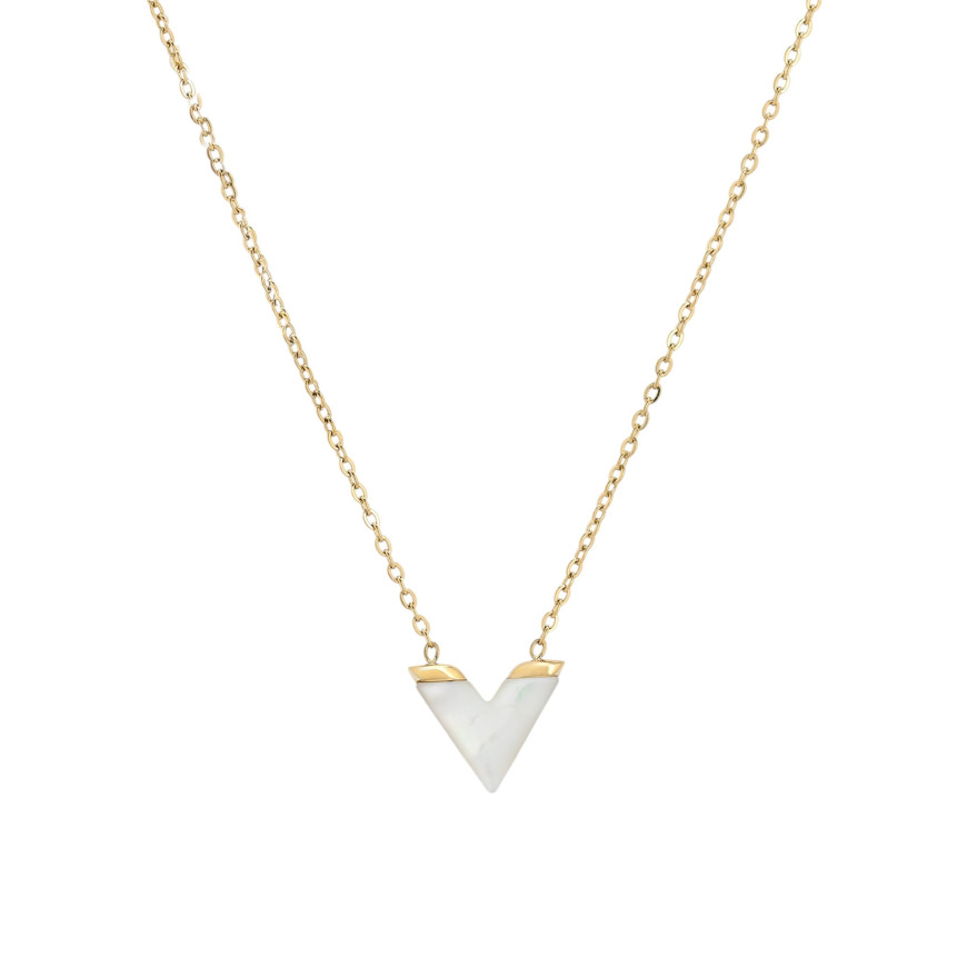 Necklace in steel V mother of pearl GB