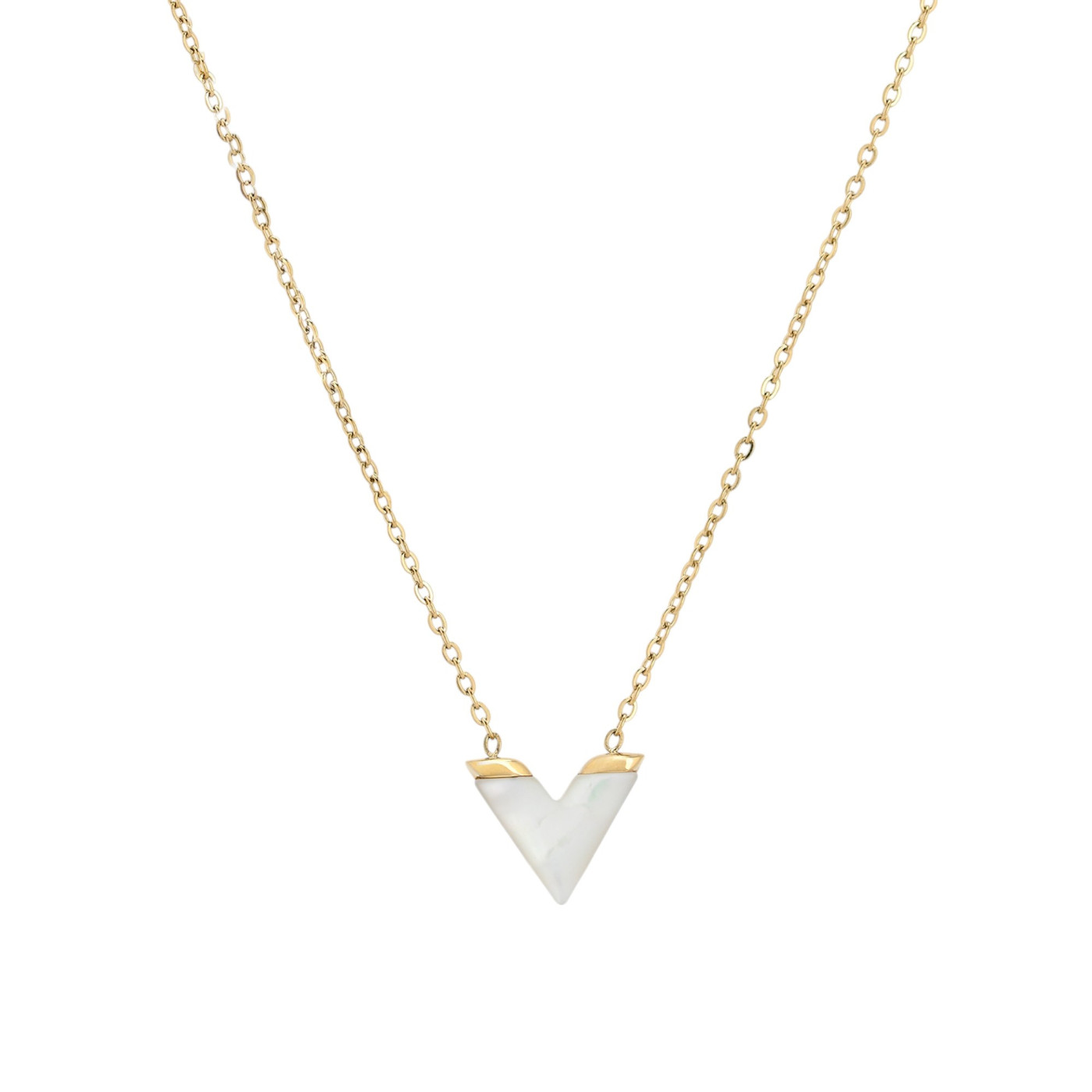 Necklace in steel V mother of pearl GB