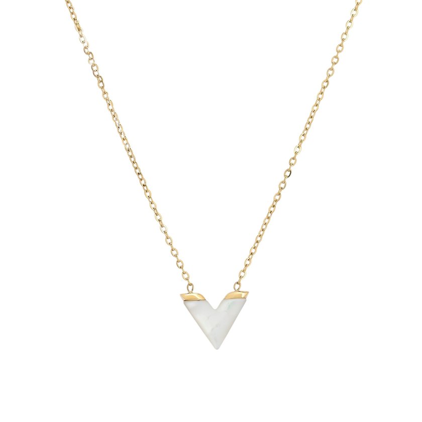 Necklace in steel V mother of pearl GB