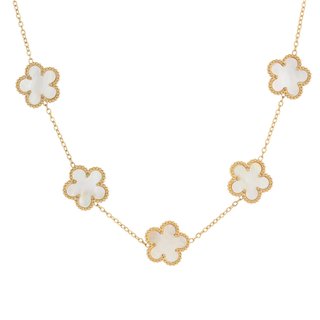 Steel necklace with five white clovers
