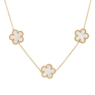 Collana in acciaio con tre quadrifogli bianchi