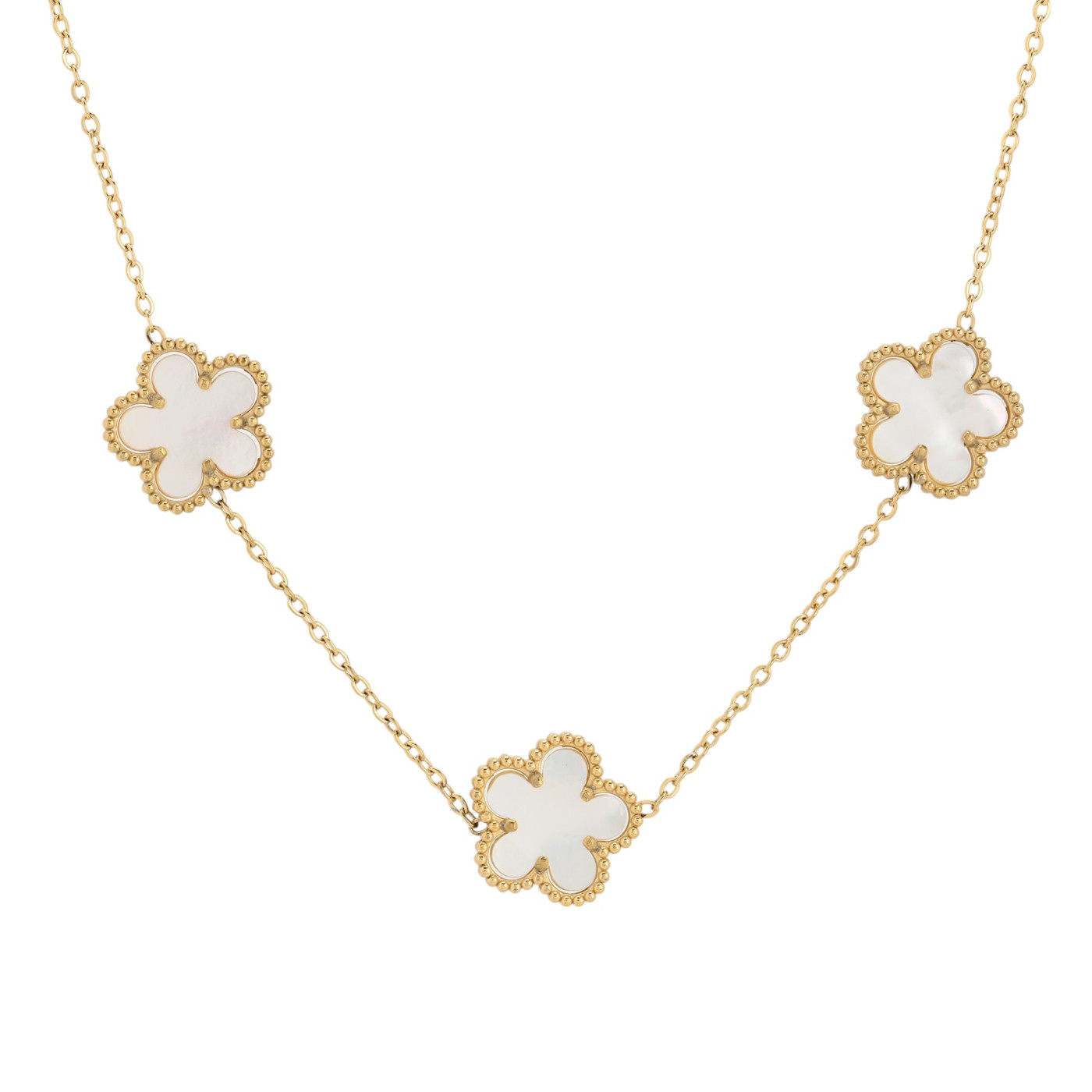Collier en acier avec trois trèfles blancs
