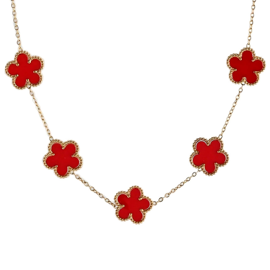 Collier en acier avec cinq trèfles bordeaux