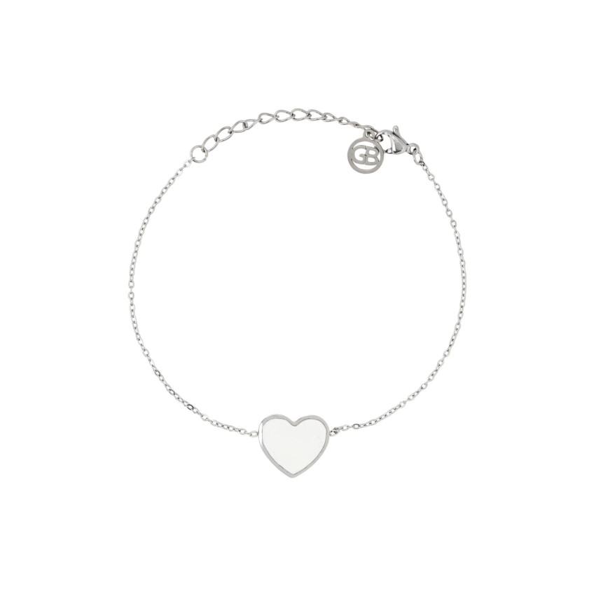 Pulseira em aço coração branco GB