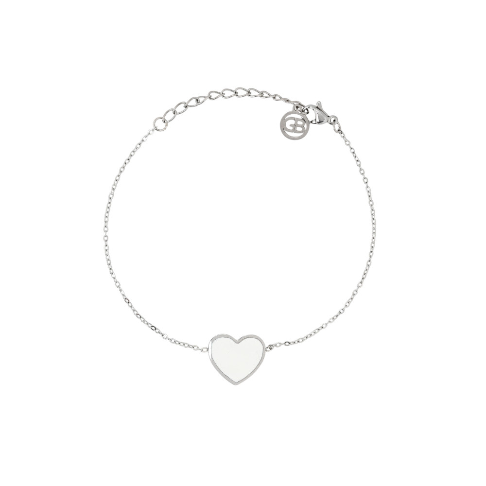 Pulseira em aço coração branco GB
