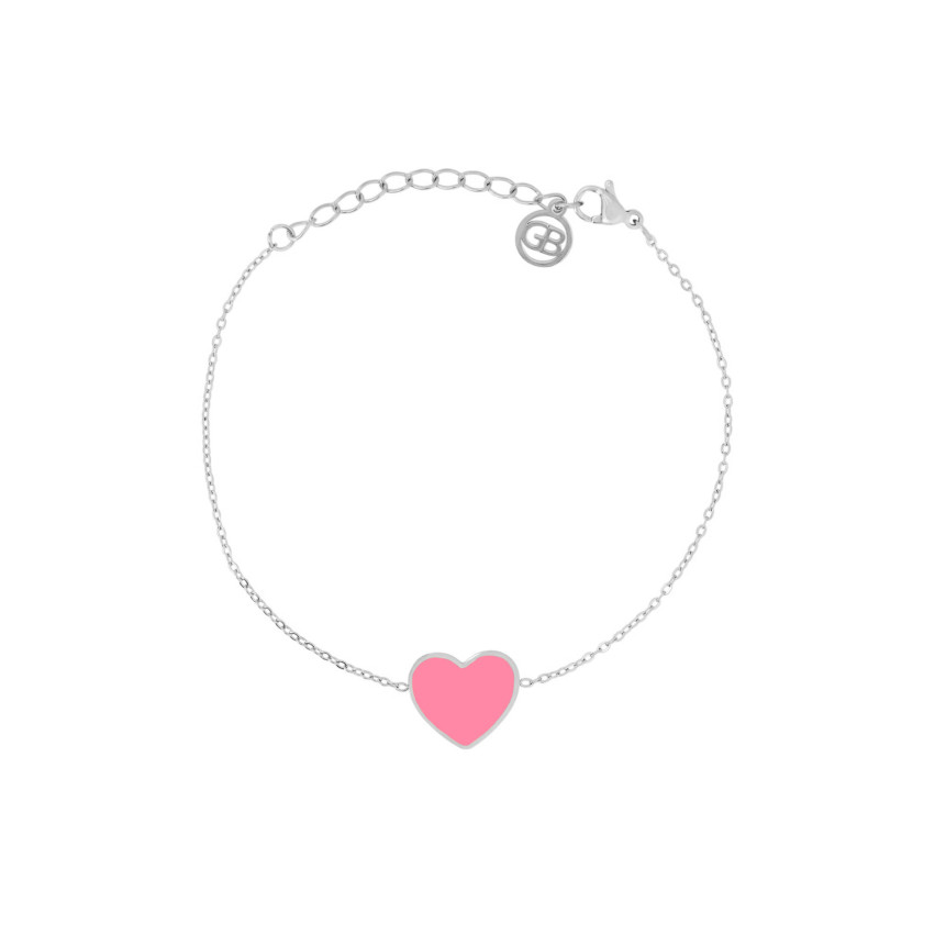 Pulseira em aço coração rosa GB