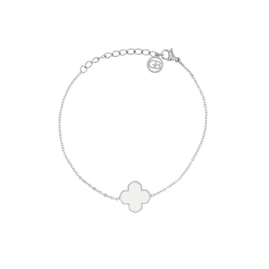 Steel bracelet clover white GB