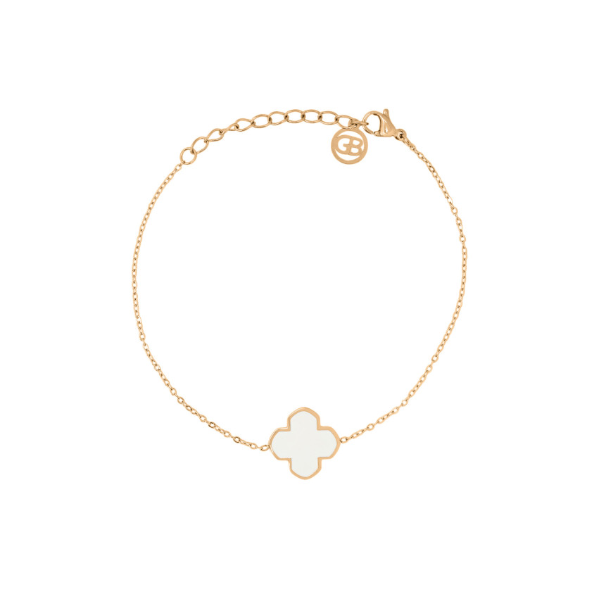 Steel bracelet clover white GB