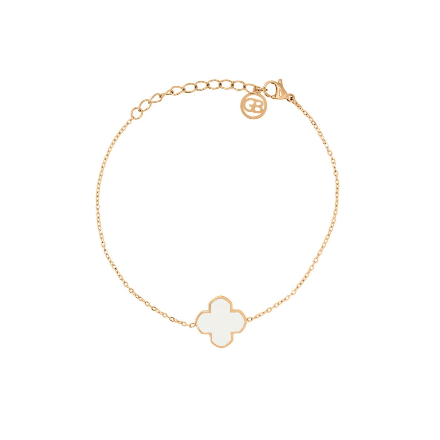 Steel bracelet clover white GB