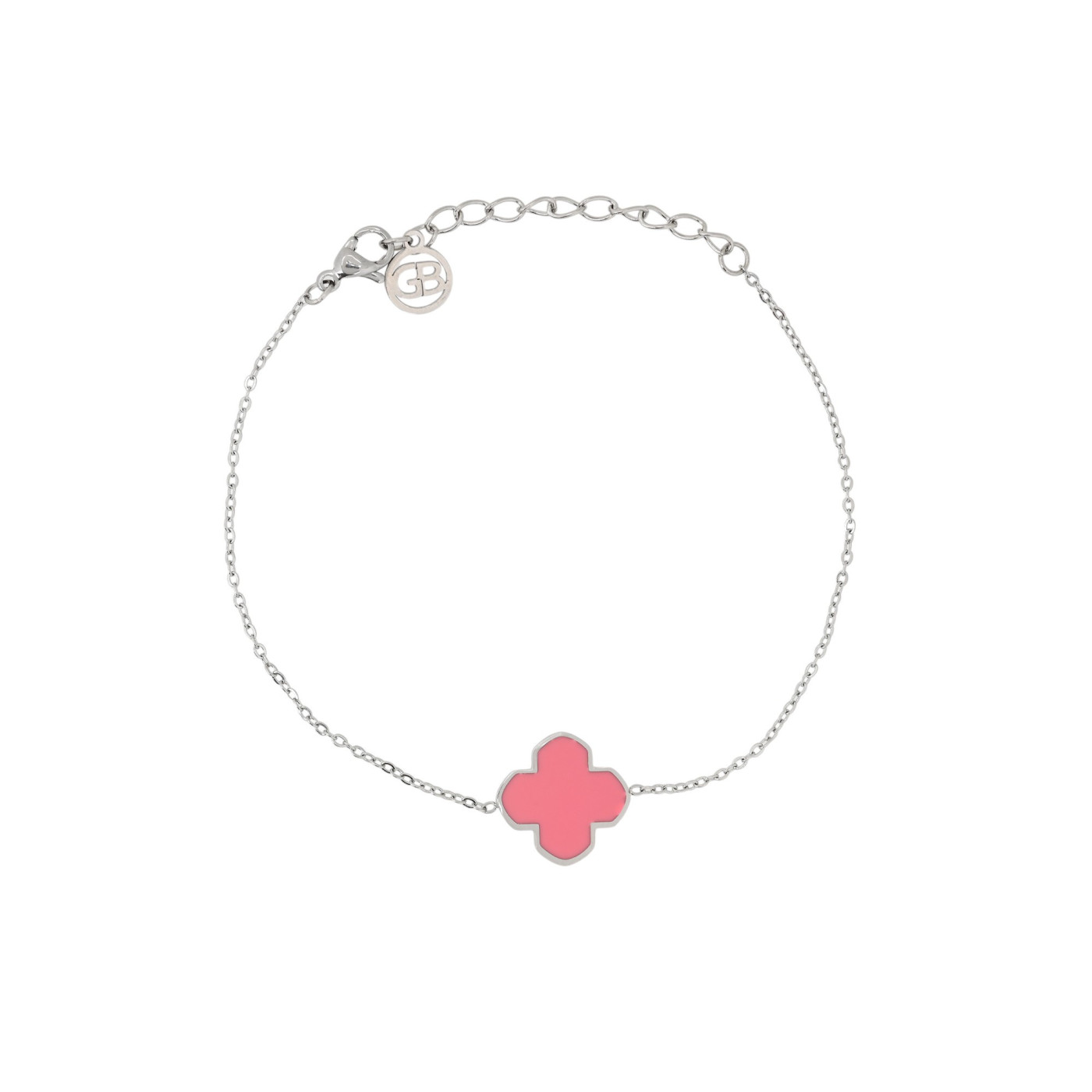 Bracciale in acciaio trifoglio rosa GB