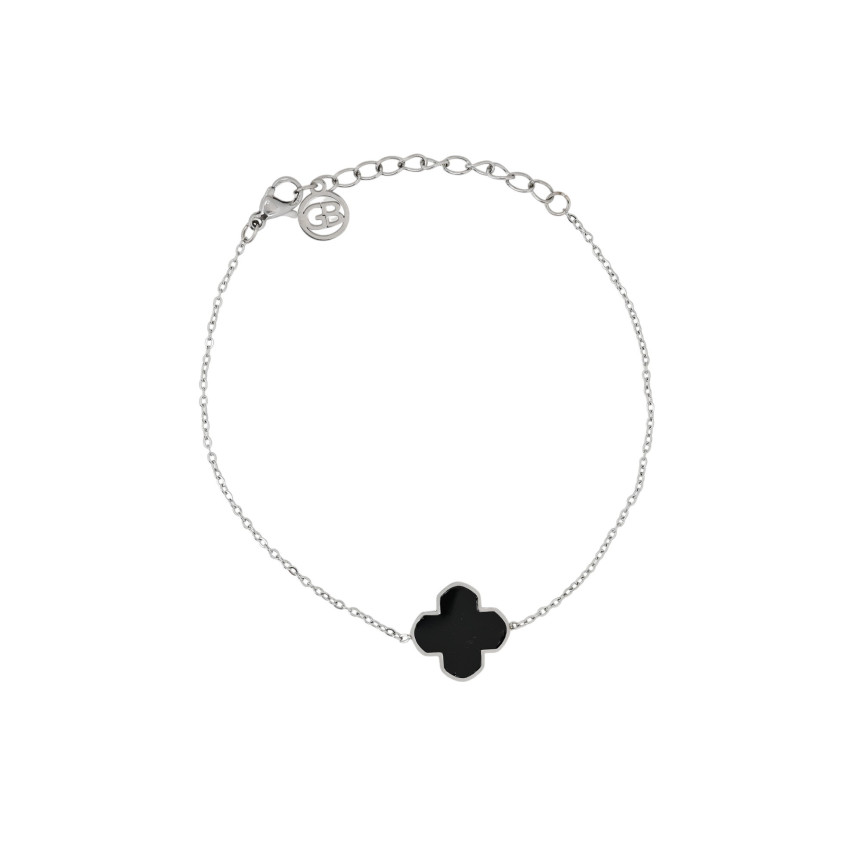 Pulseira em aço trevo preto GB